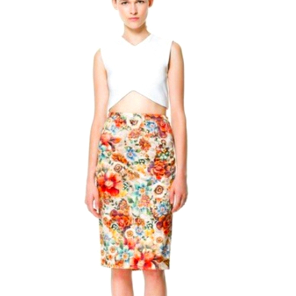 Zara Floral Pencil Skirt